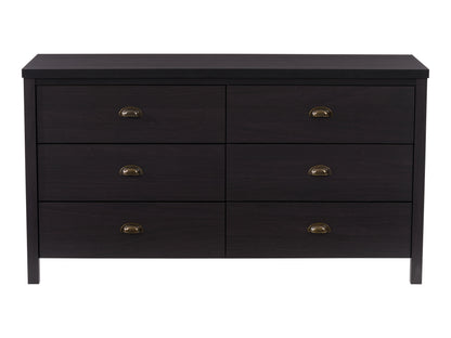 Black 6-Drawer Wide Dresser with Interlocking Drawers