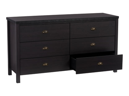 Black 6-Drawer Wide Dresser with Interlocking Drawers