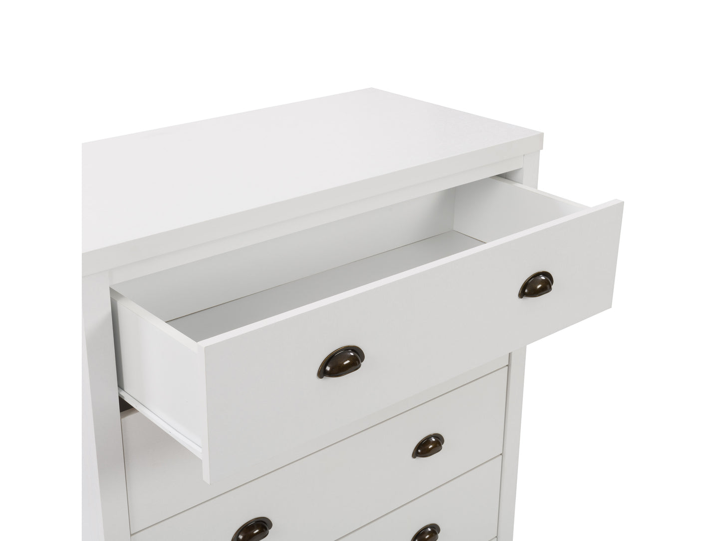 White 5-Drawer Dresser with Interlocking Drawers