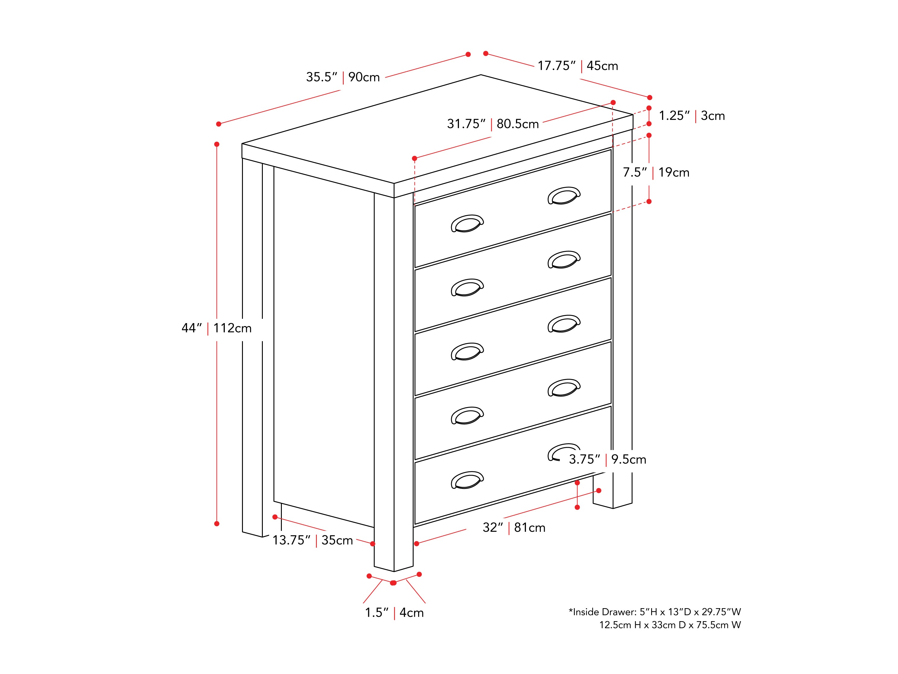 White 5-Drawer Dresser with Interlocking Drawers