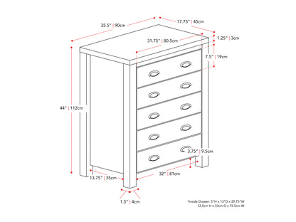 White 5-Drawer Dresser with Interlocking Drawers