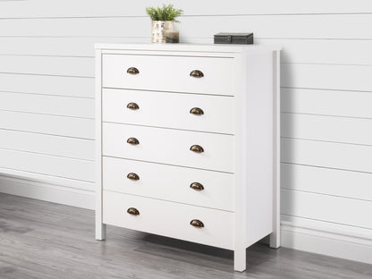 White 5-Drawer Dresser with Interlocking Drawers