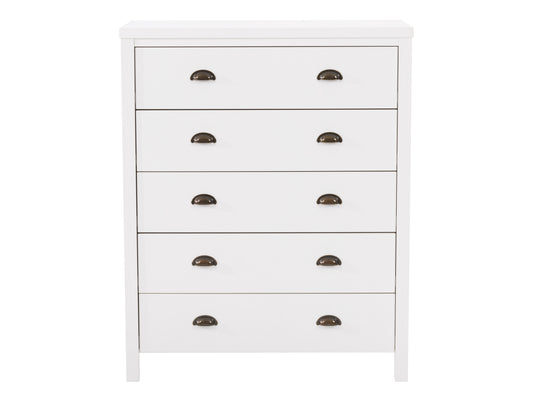 White 5-Drawer Dresser with Interlocking Drawers