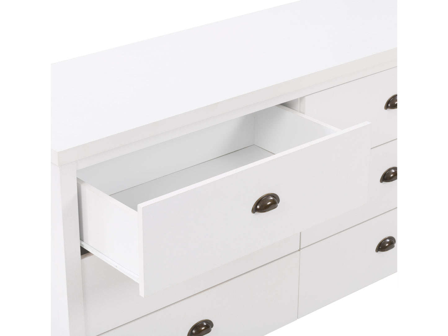 White 6-Drawer Wide Dresser with Interlocking Drawers