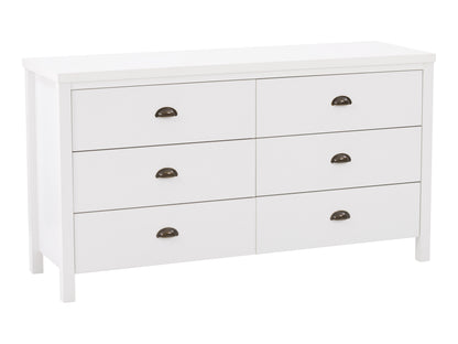 White 6-Drawer Wide Dresser with Interlocking Drawers