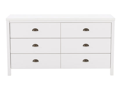 White 6-Drawer Wide Dresser with Interlocking Drawers