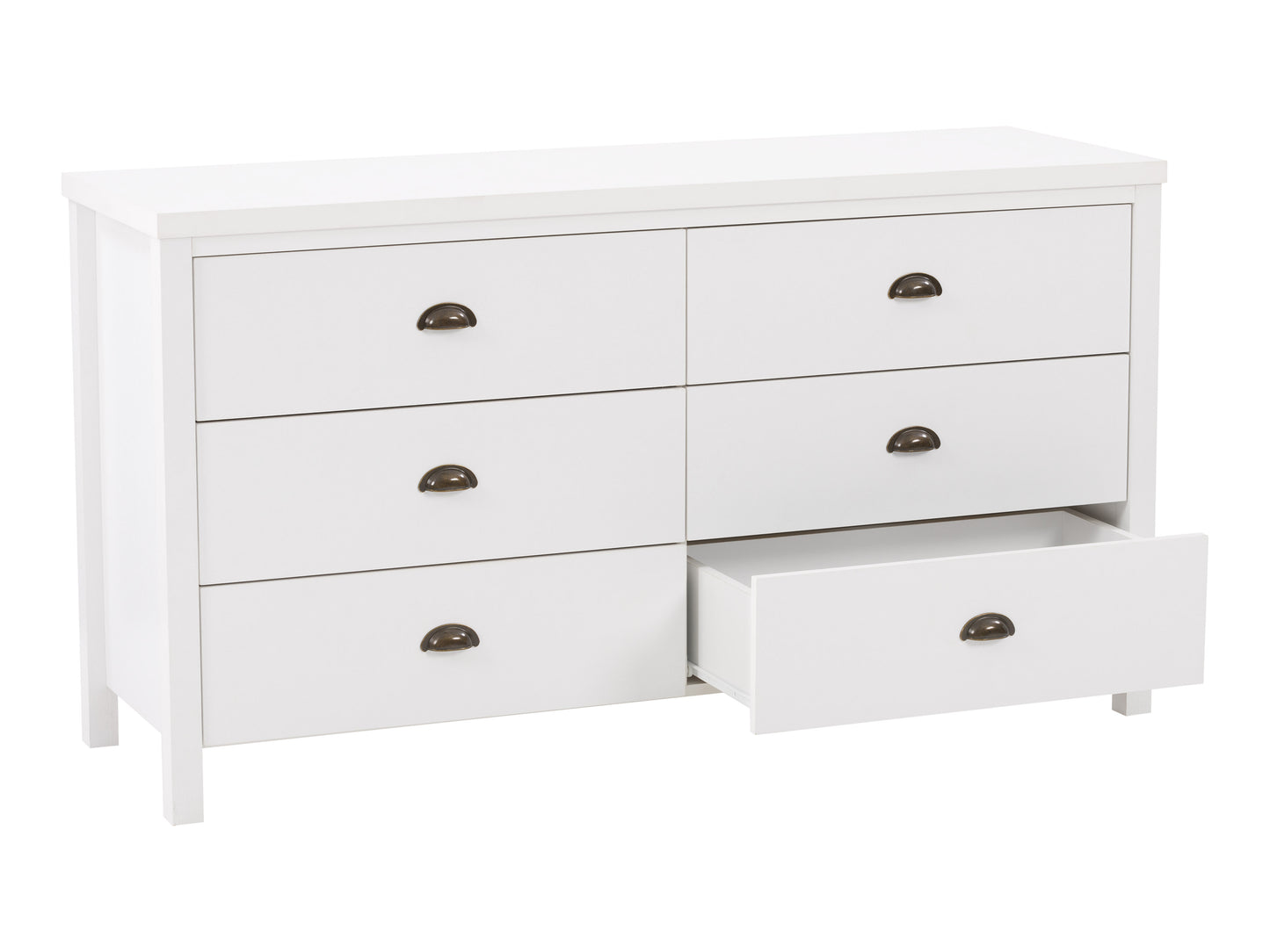 White 6-Drawer Wide Dresser with Interlocking Drawers