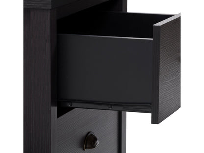 Black 2 drawer night stand with sleek modern design, matte finish, and minimalist metal handles.