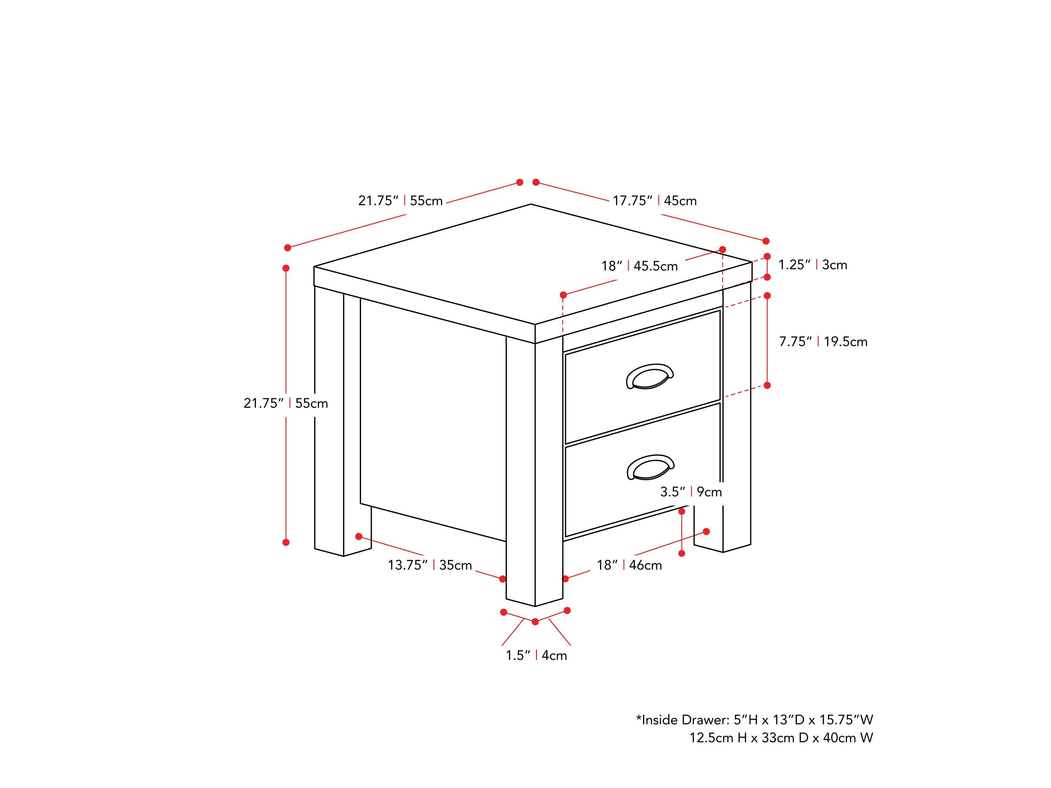 Black 2 drawer night stand with sleek design, modern handles, and sturdy wooden construction.