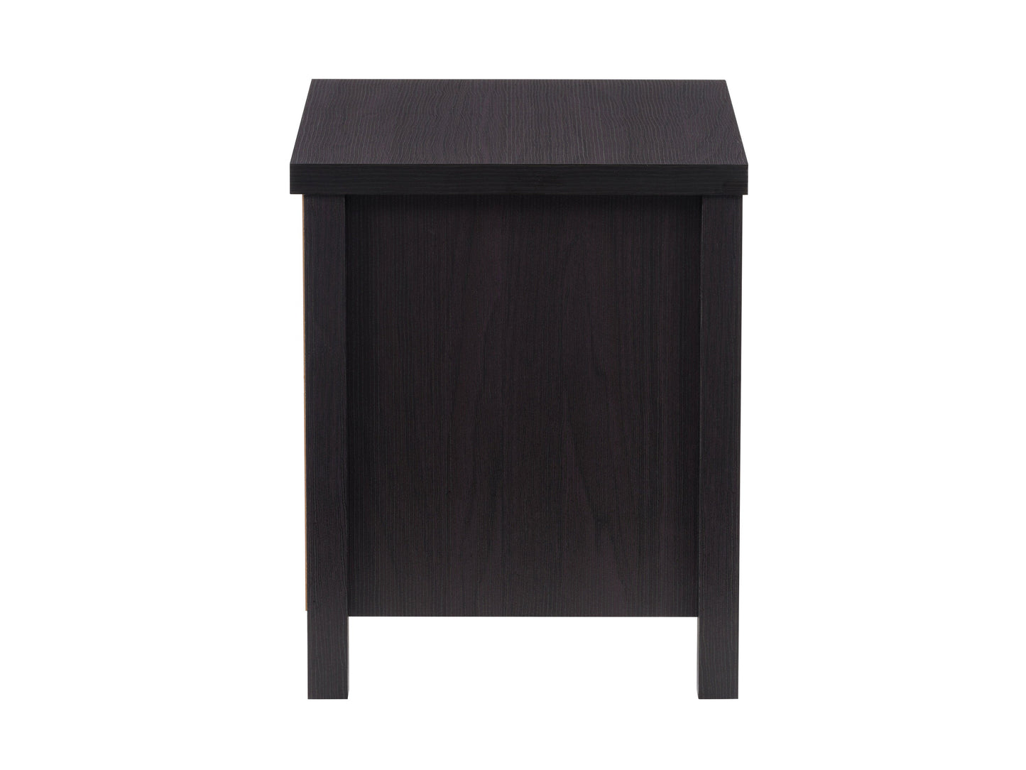 Black 2 drawer night stand with sleek design, metal handles, and modern minimalist style for bedroom furniture.