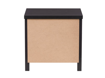 Black 2-drawer nightstand with sleek design, metal handles, and minimalist aesthetic for modern bedrooms.