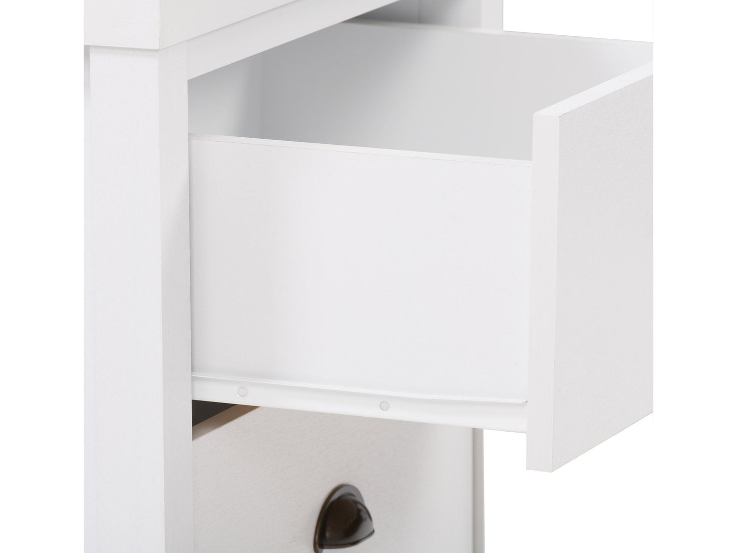 White 2 drawer nightstand with sleek handles and minimalist design, perfect for modern bedroom decor.