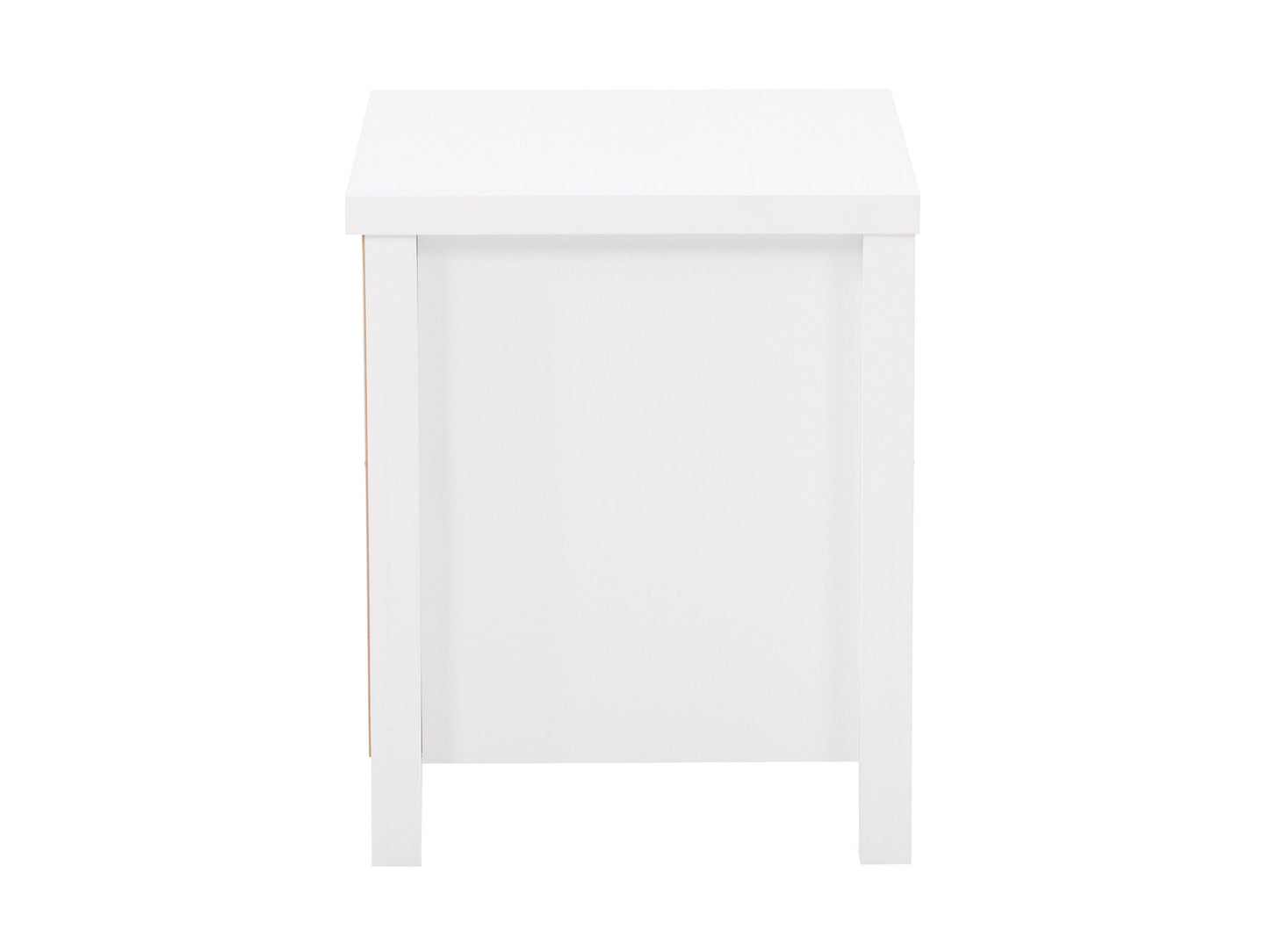 White 2 drawer night stand with sleek design, modern handles, and sturdy construction for bedroom storage.