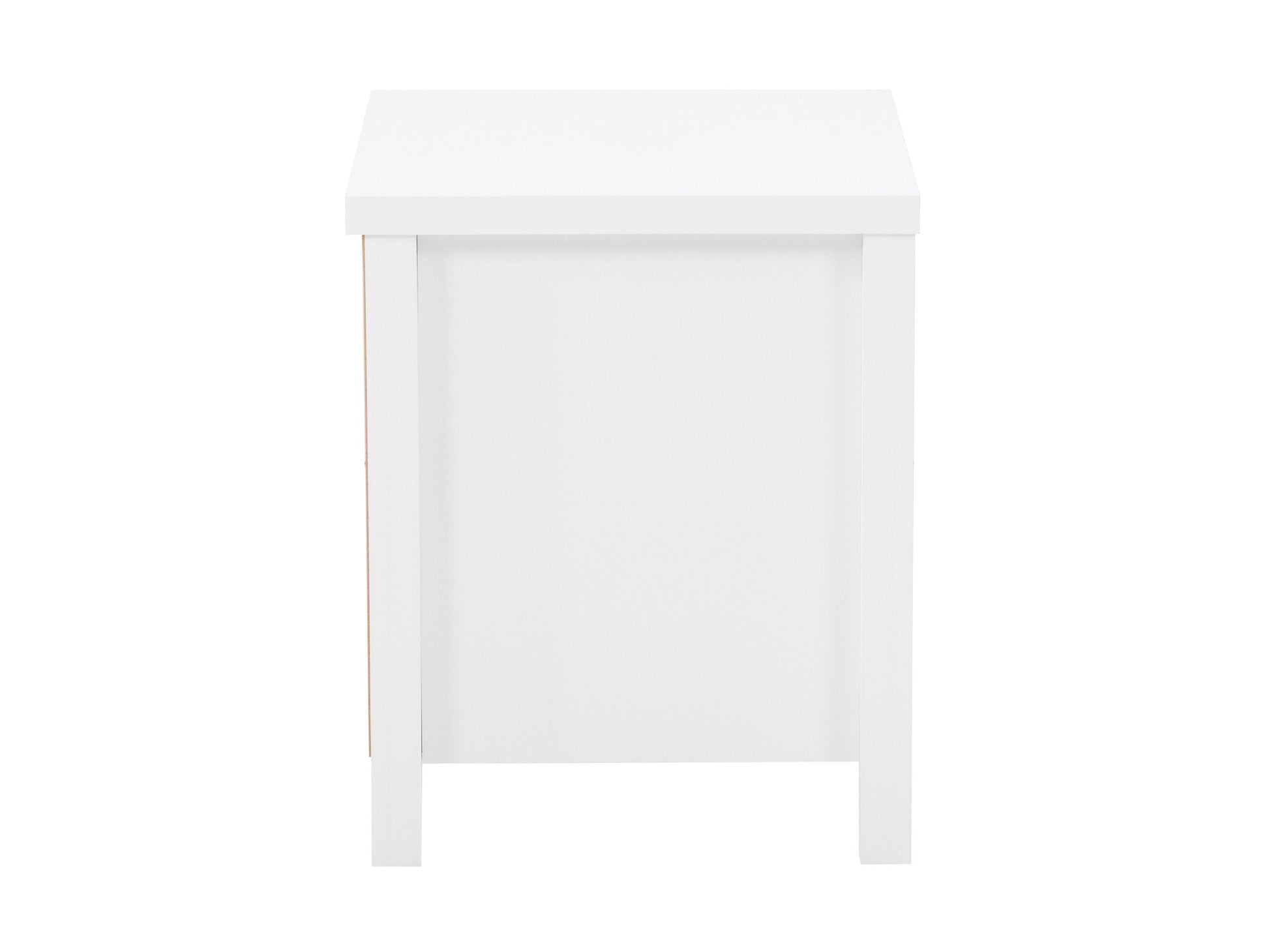 White 2 drawer night stand with sleek design, modern handles, and sturdy construction for bedroom storage.