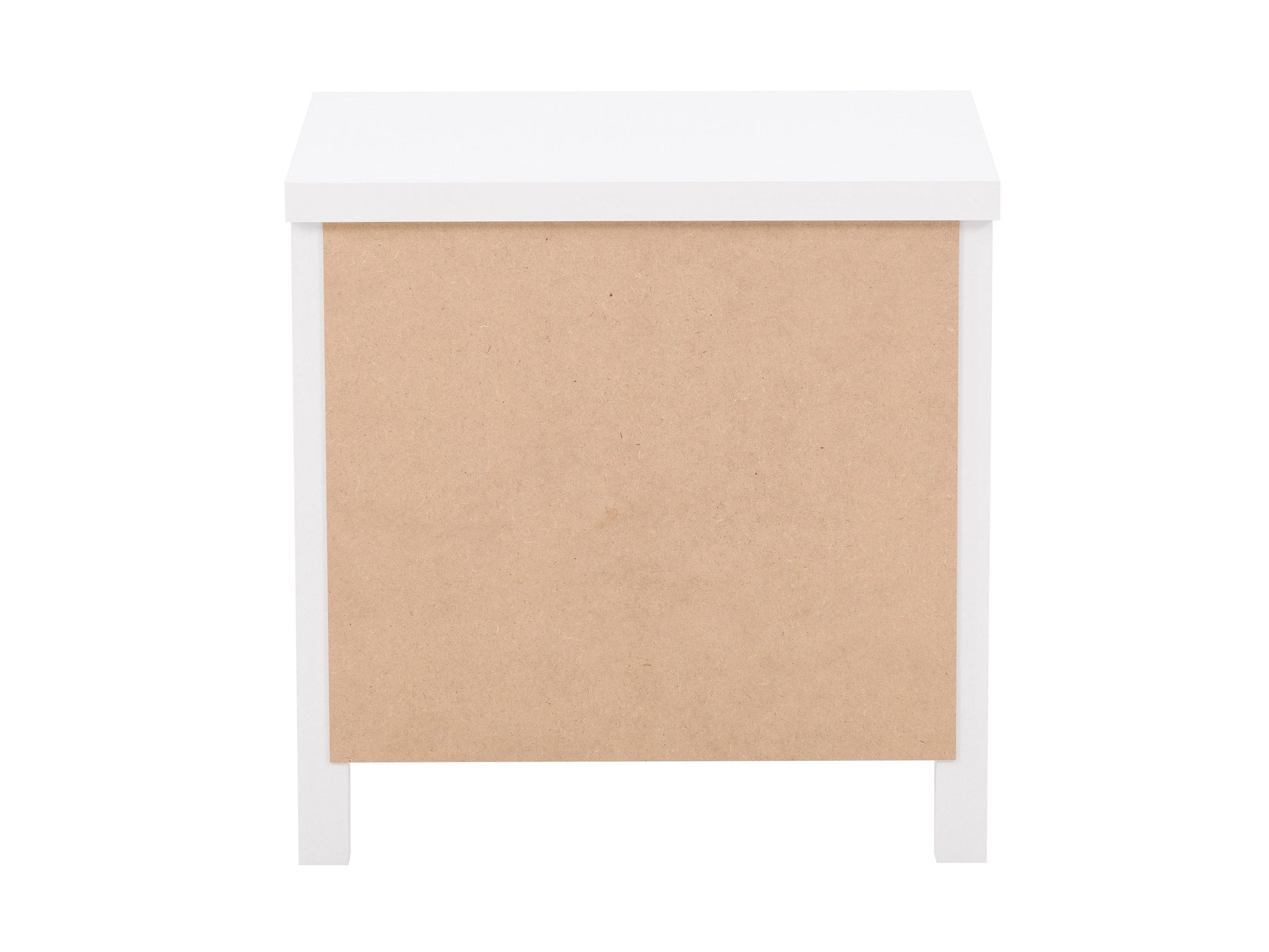 White 2 drawer night stand with sleek handles, minimalist design, and sturdy wooden construction.