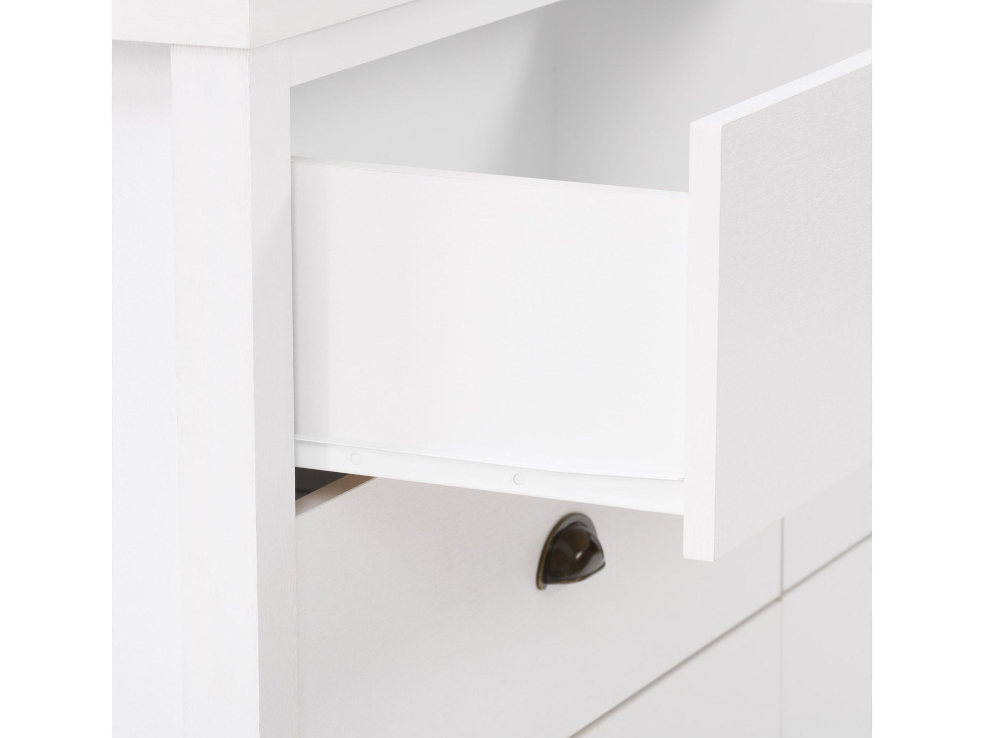 White 6 drawer dresser with sleek handles, minimalist design, and sturdy wooden construction.