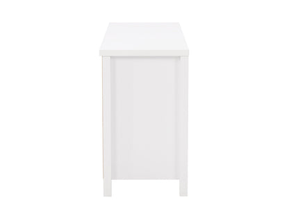 White 6 drawer dresser with sleek handles, modern design, and ample storage space.