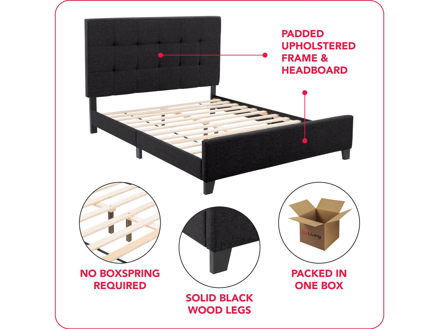 Black queen panel bed with elegant headboard, sturdy frame, and modern design.