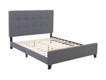 Grey Queen Panel Bed with upholstered headboard, wooden frame, and modern minimalist design.