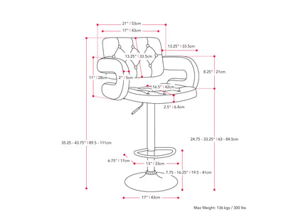 Set of 2 oatmeal bar stools with arms, upholstered fabric, wooden legs, and a modern design.