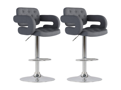 Dark grey bar stools with arms, padded seats, and metal legs, set of 2, modern design.