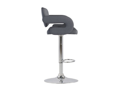 Dark grey bar stools with arms, set of 2, featuring fabric upholstery and sleek wooden legs.