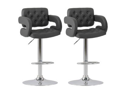 Dark grey bar stools with arms, set of 2, featuring cushioned seats and sleek metal legs, perfect for modern kitchens.