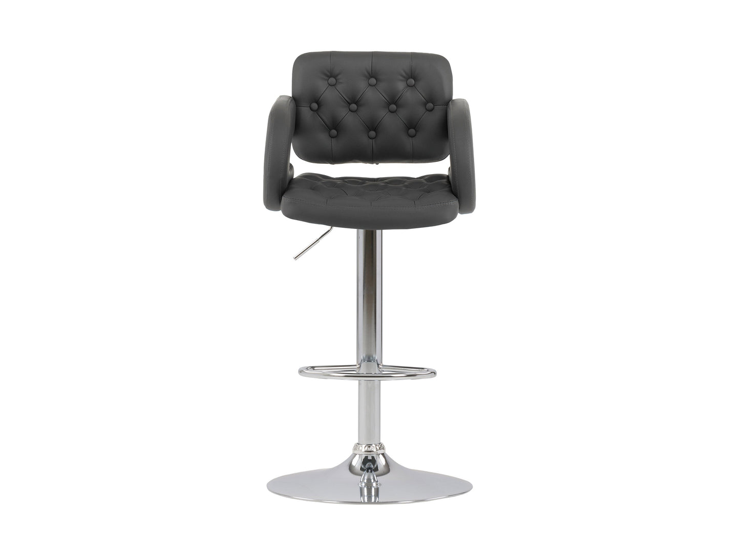 Dark grey bar stools with arms, set of 2, featuring cushioned seats and sleek metal legs, perfect for modern kitchens.