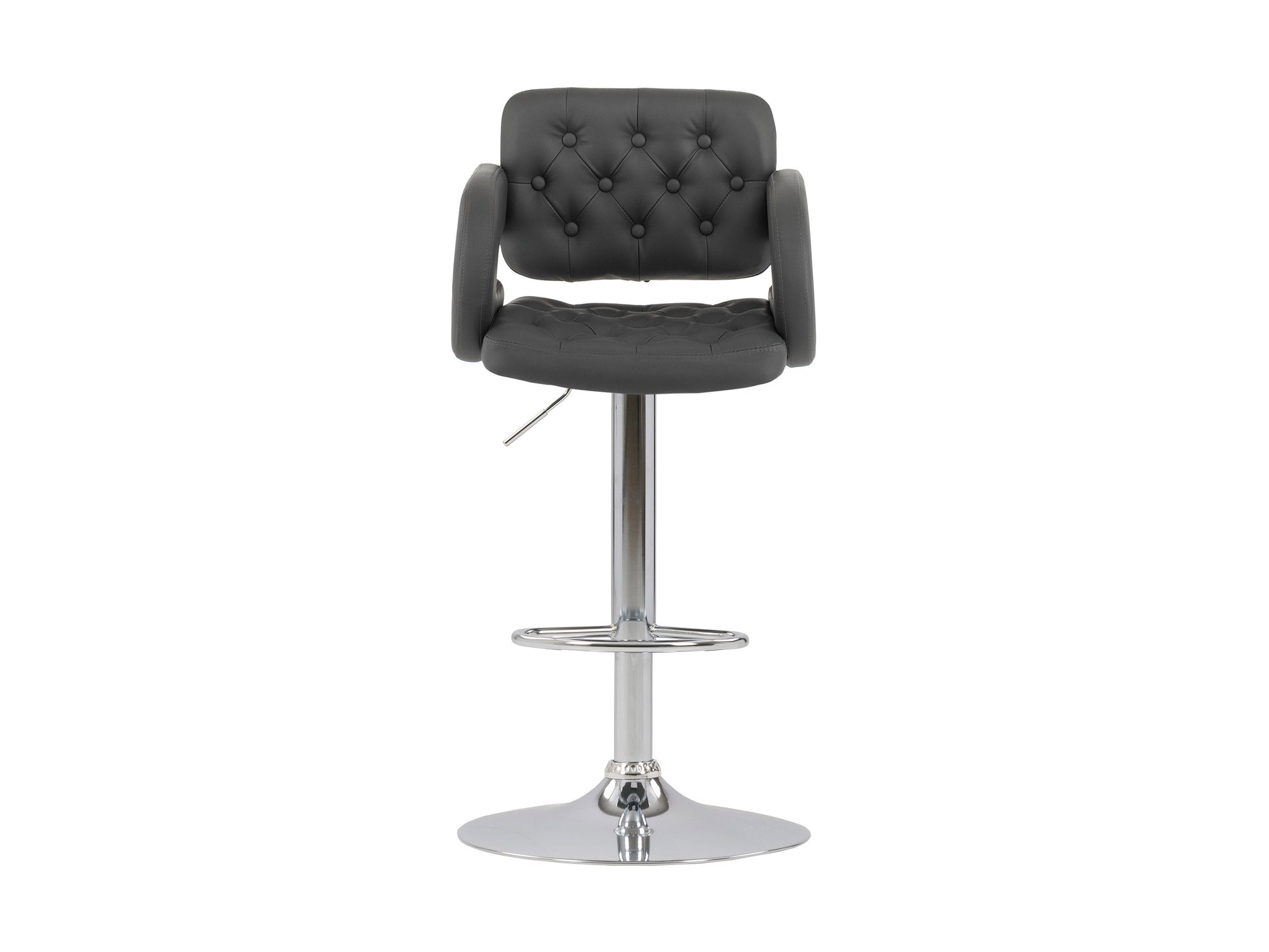 Dark grey bar stools with arms, set of 2, featuring cushioned seats and sleek metal legs, perfect for modern kitchens.