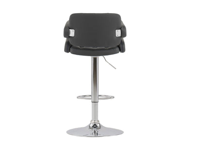 Dark grey bar stools with arms, set of 2, upholstered fabric, metal legs, modern design.