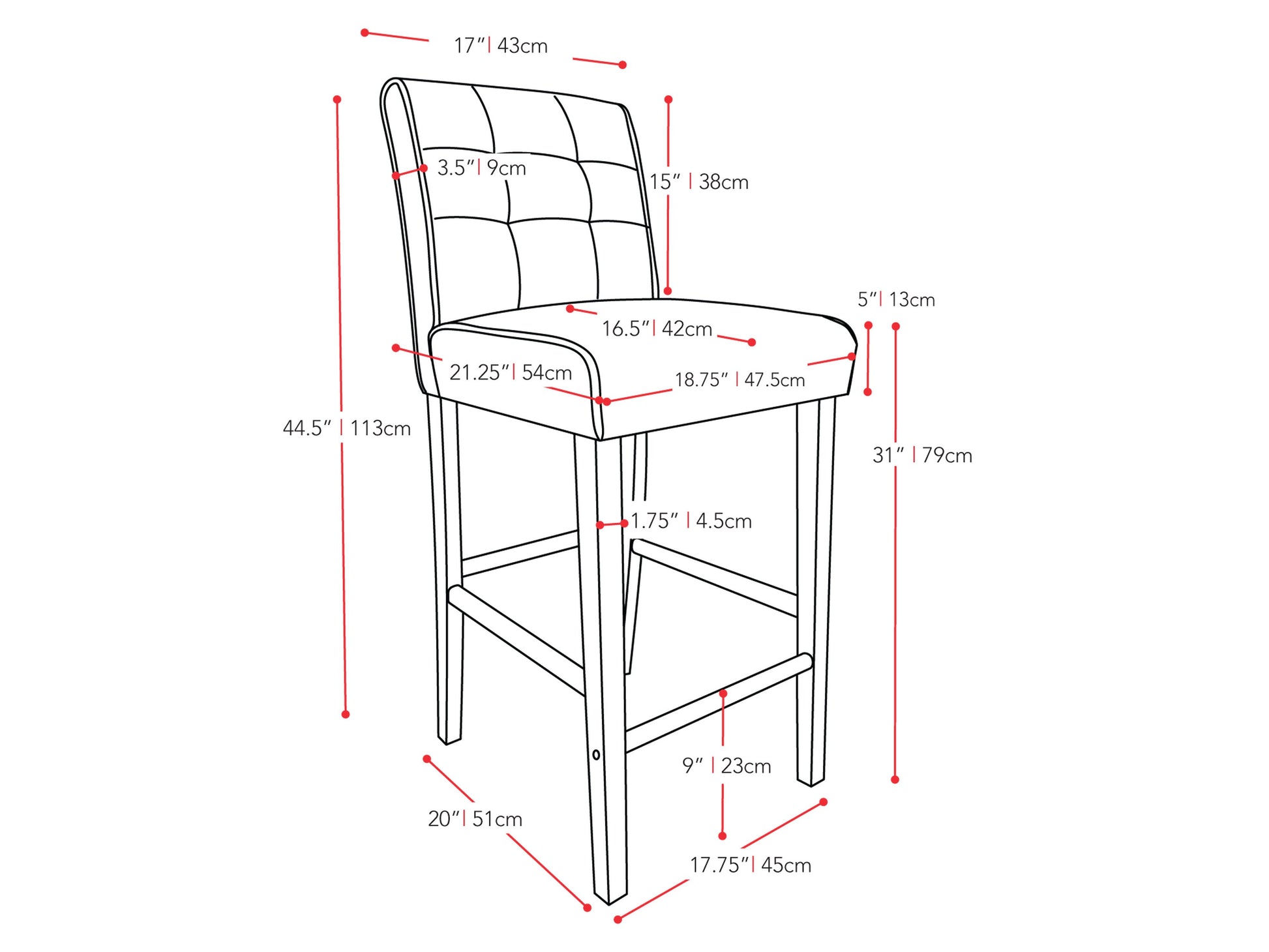 Cream bar height bar stool with cushioned seat, wooden legs, and a modern minimalist design.