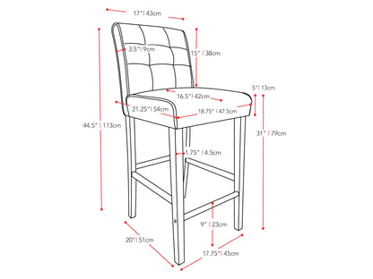 Cream bar height bar stool with cushioned seat, wooden legs, and a modern minimalist design.