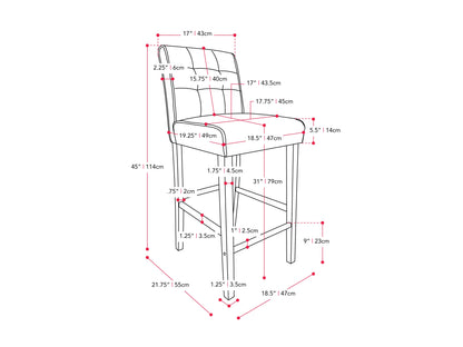 Silver grey fabric bar stool with cushioned seat, sleek black metal legs, and a modern minimalist design.