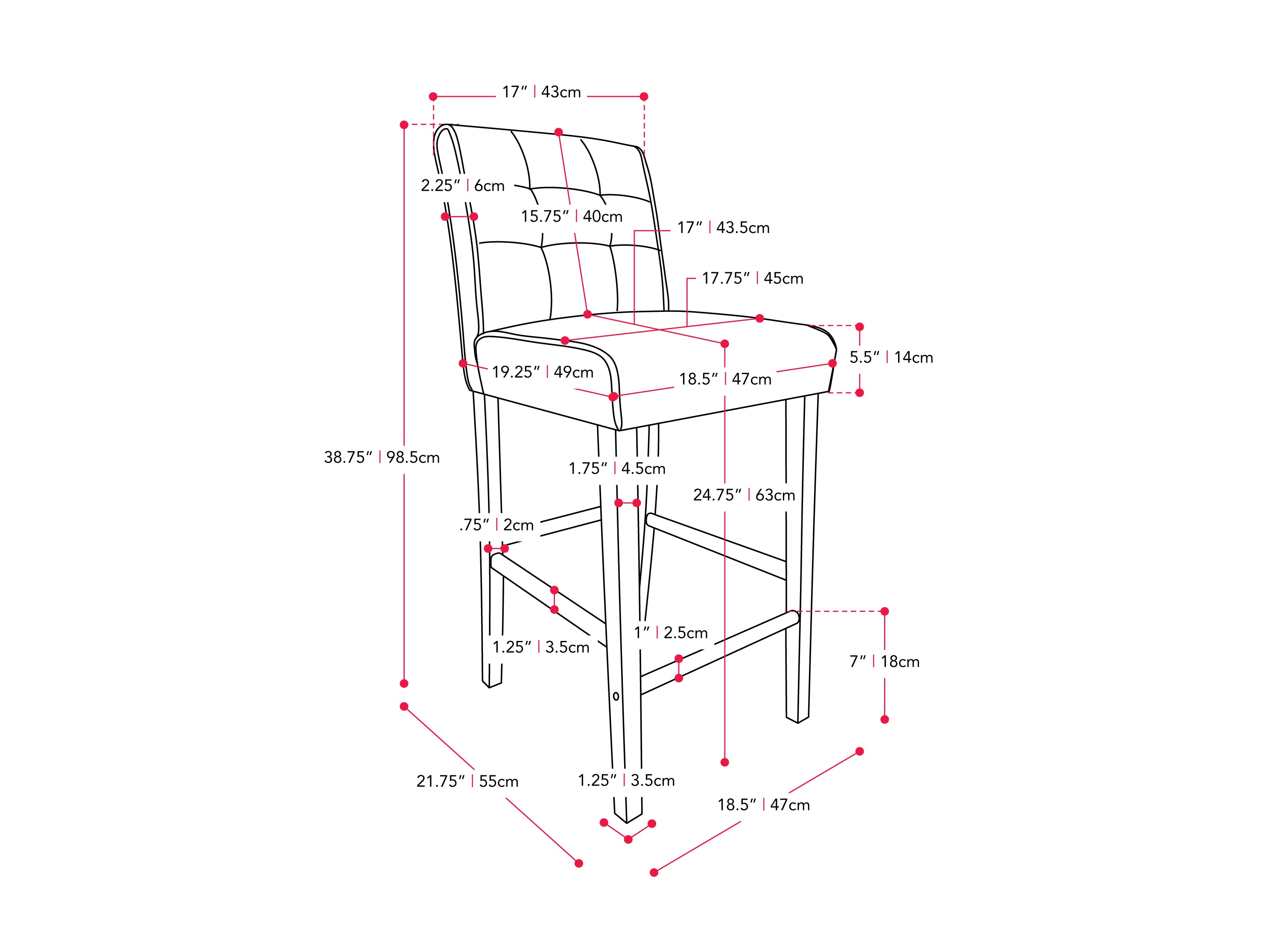 Beige fabric counter height bar stool with padded seat, wooden legs, and footrest.