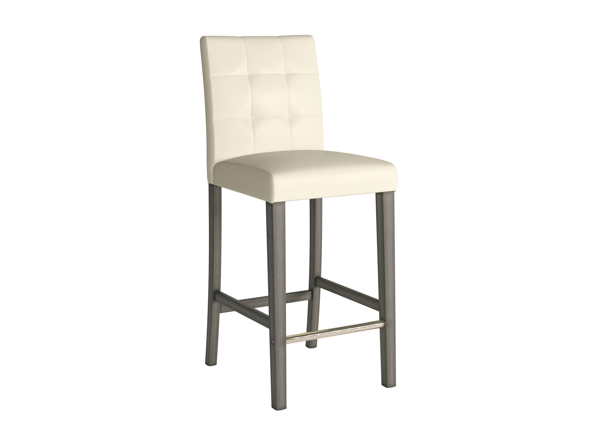 Warm white vegan leather bar stool with sleek metal legs and cushioned seat, perfect for modern bar or kitchen settings.