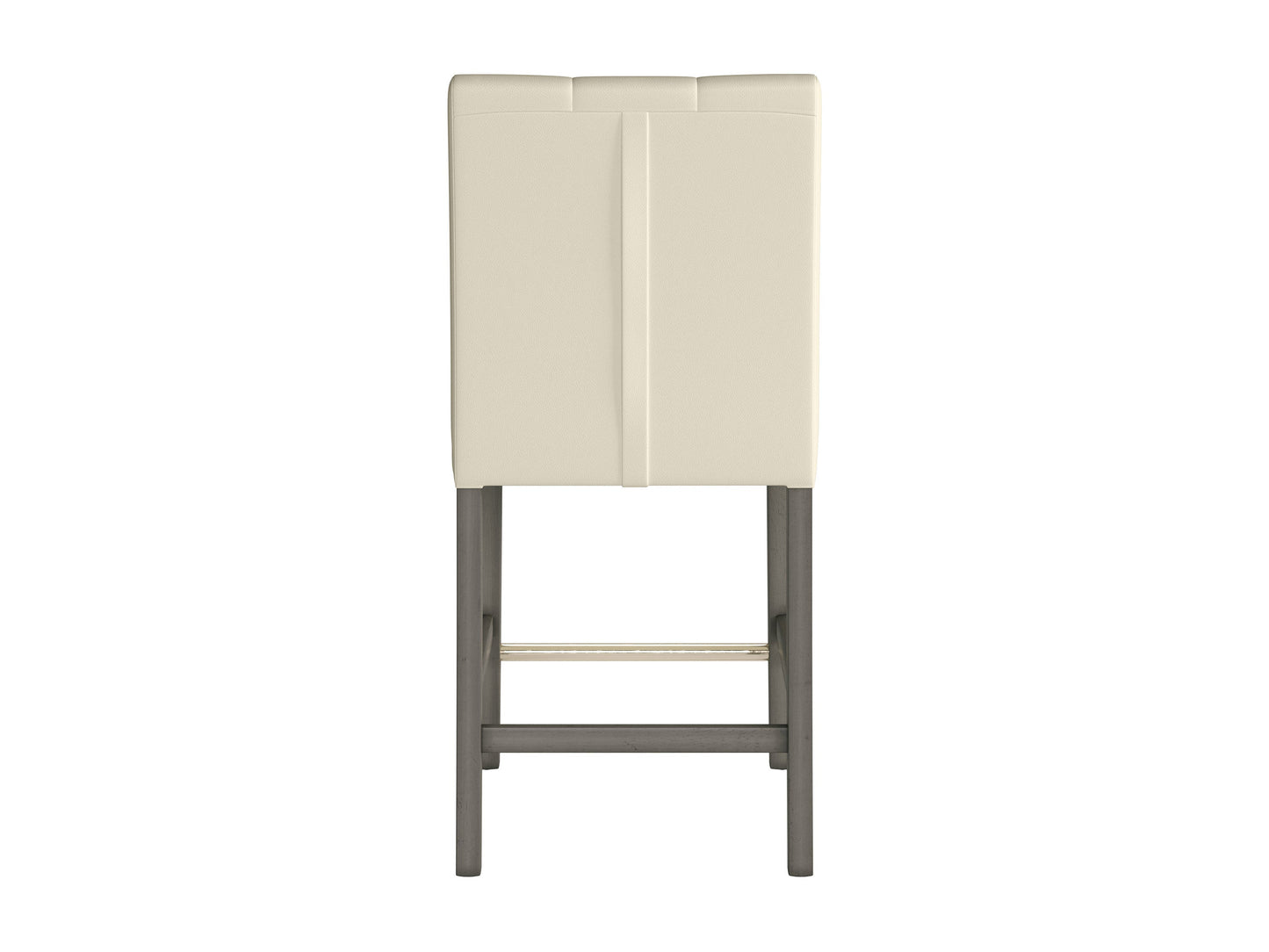 Warm white vegan leather bar stool with sleek metal legs and cushioned seat, counter height, modern design.