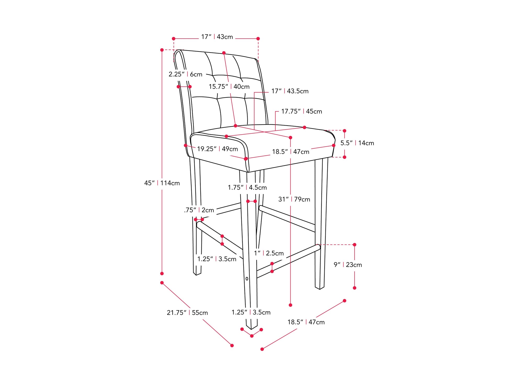 Black vegan leather bar stool with a sleek metal frame, padded seat, and backrest for modern kitchen or bar spaces.