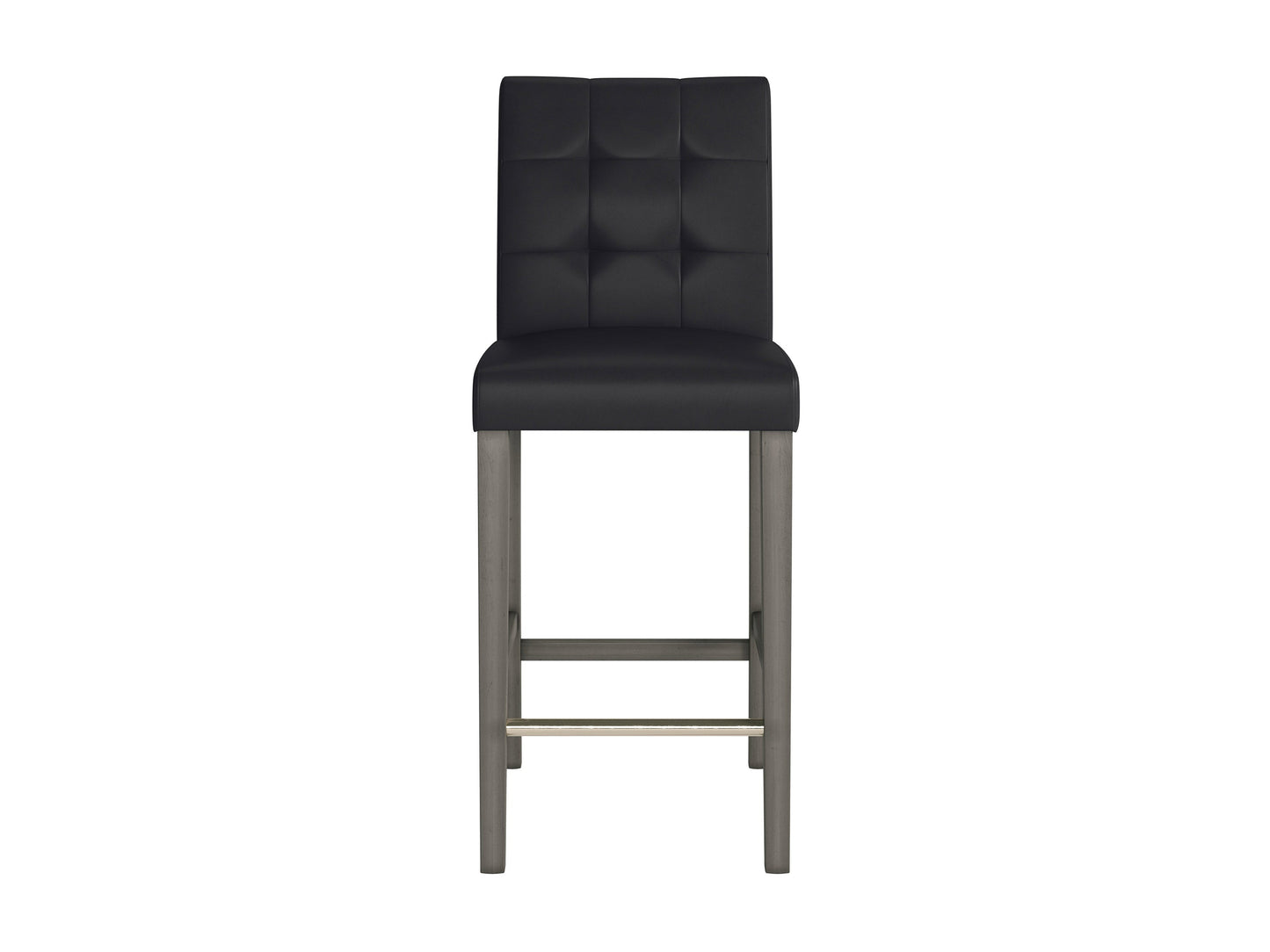 Black vegan leather bar stool with sleek metal legs, bar height seating, and contemporary design.