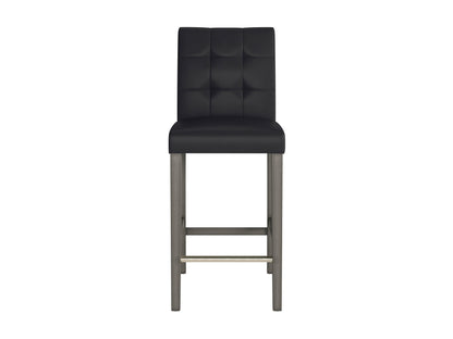 Black vegan leather bar stool with sleek metal legs, bar height seating, and contemporary design.