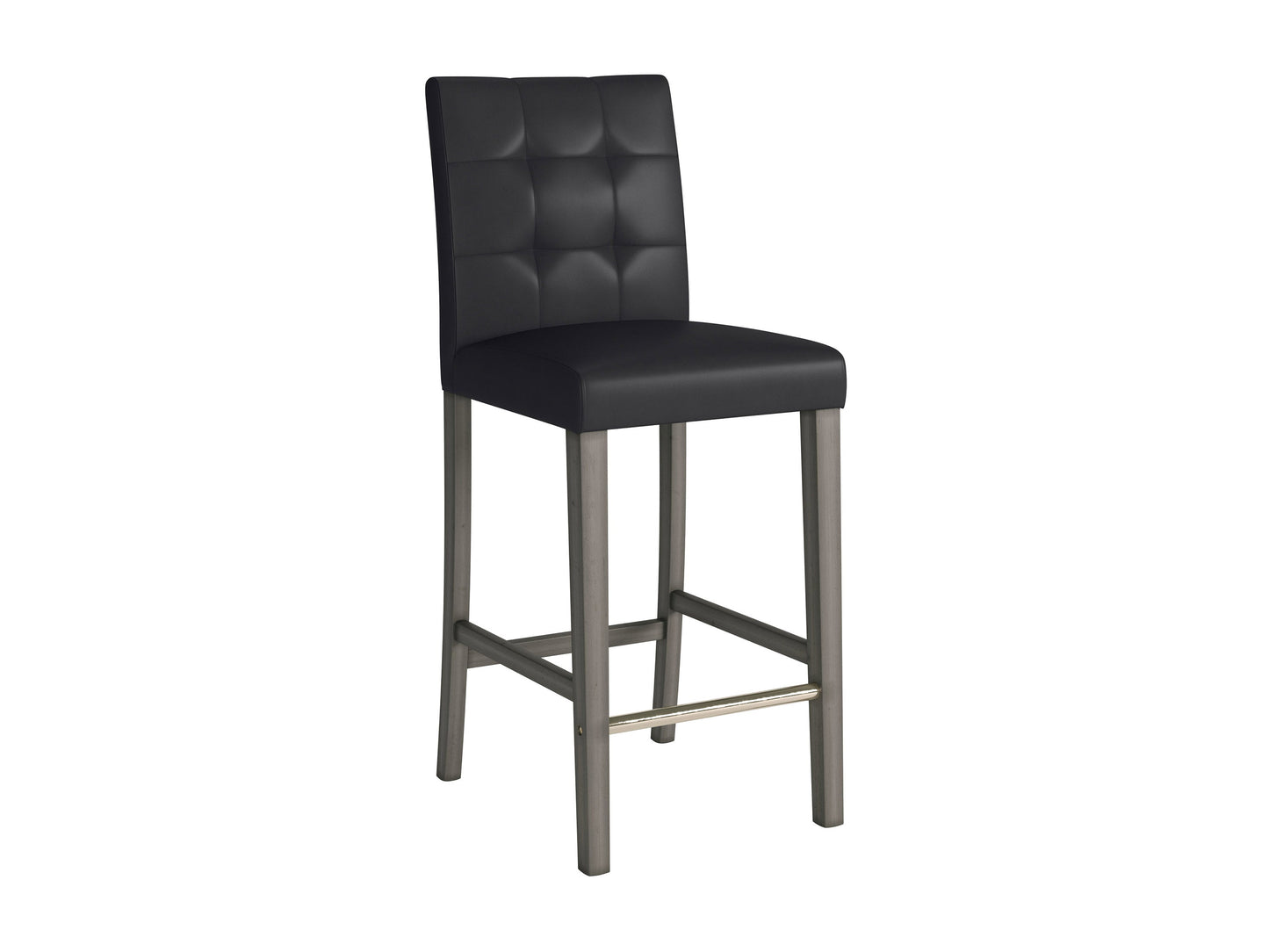 Black vegan leather bar stool with a sleek design, metal legs, and a comfortable cushioned seat.