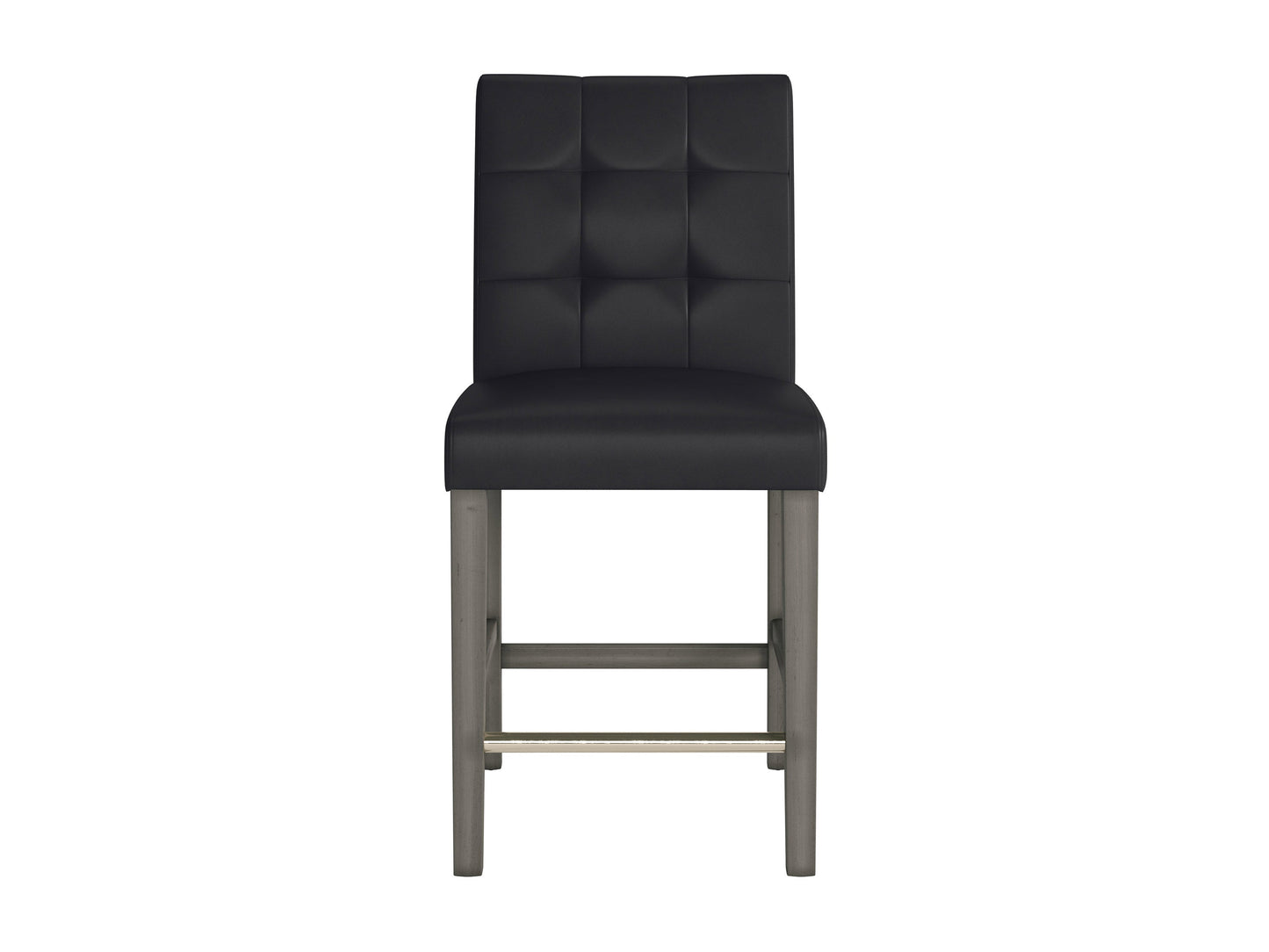 Black vegan leather counter height stool with sleek metal legs and a modern design.