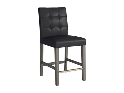 Black vegan leather counter height stool with sleek metal legs and a modern design.