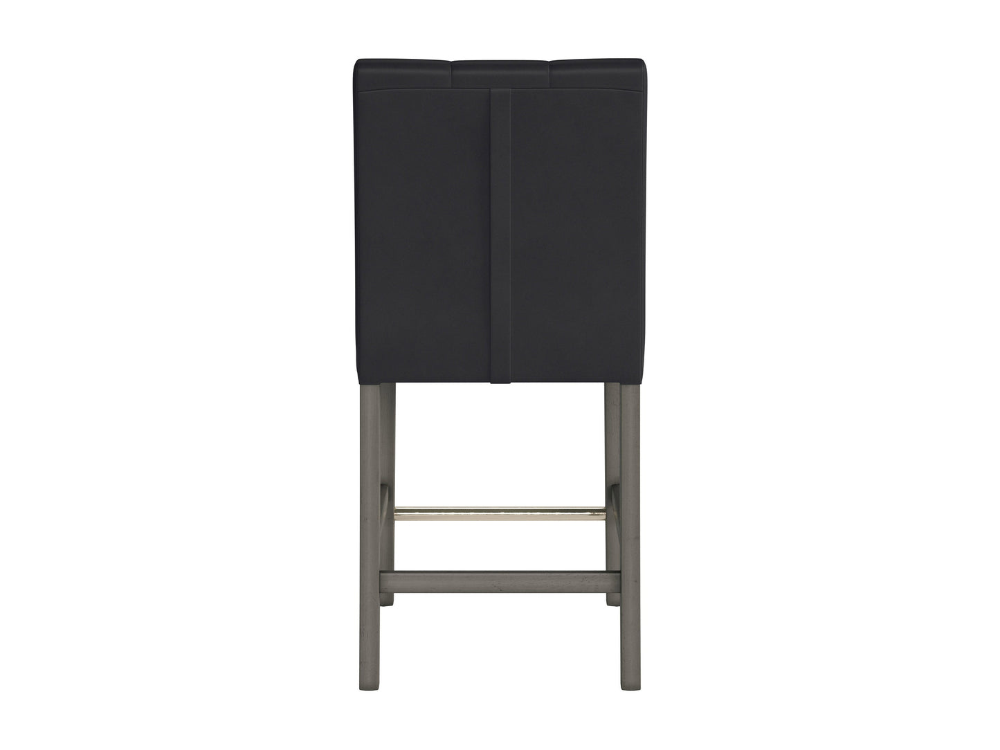 Black vegan leather counter height bar stool with sleek metal legs and cushioned seat.