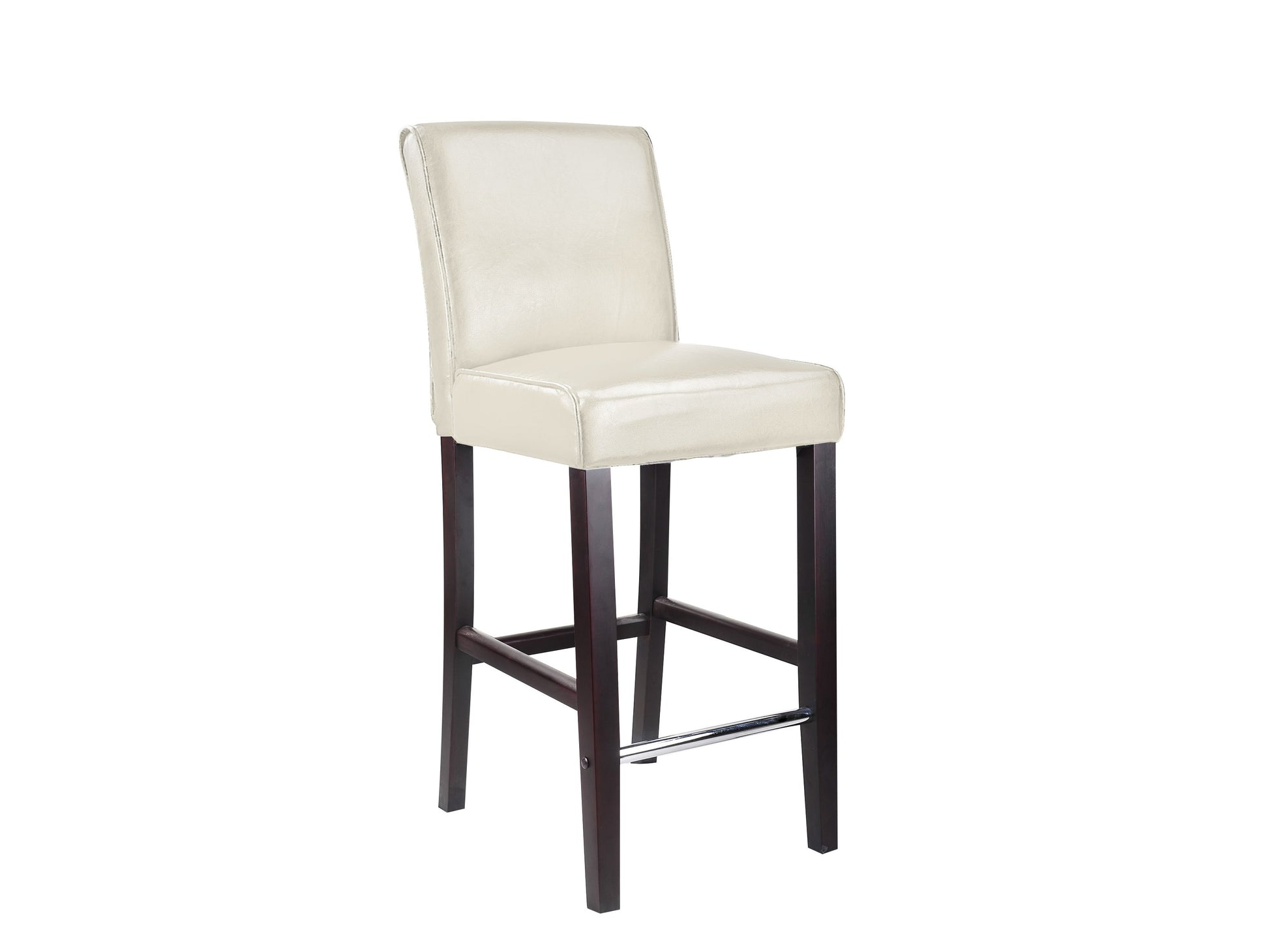 White wooden bar stool, bar height, with a sleek design and sturdy build, perfect for modern kitchen or bar setups.