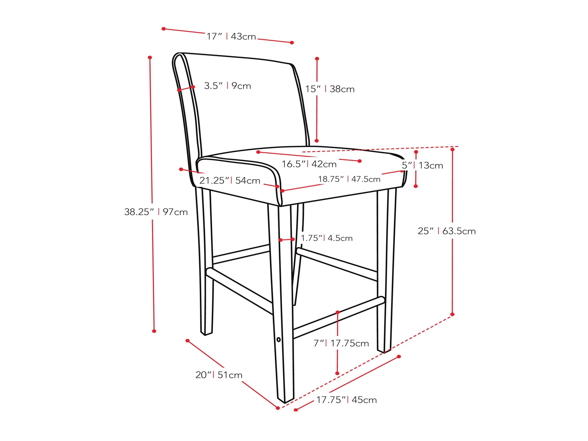 White wooden bar stool, counter height, with a minimalist design and sturdy construction.