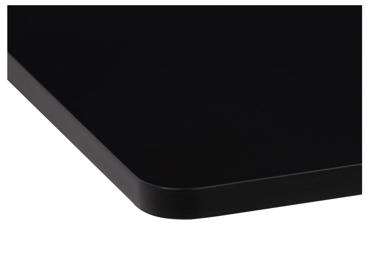 Adjustable height black bar table with square top, sleek metal frame, and modern design.