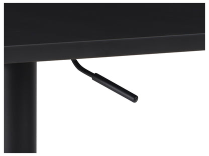 Adjustable height black bar table, square top, sleek design, sturdy metal base, modern furniture.