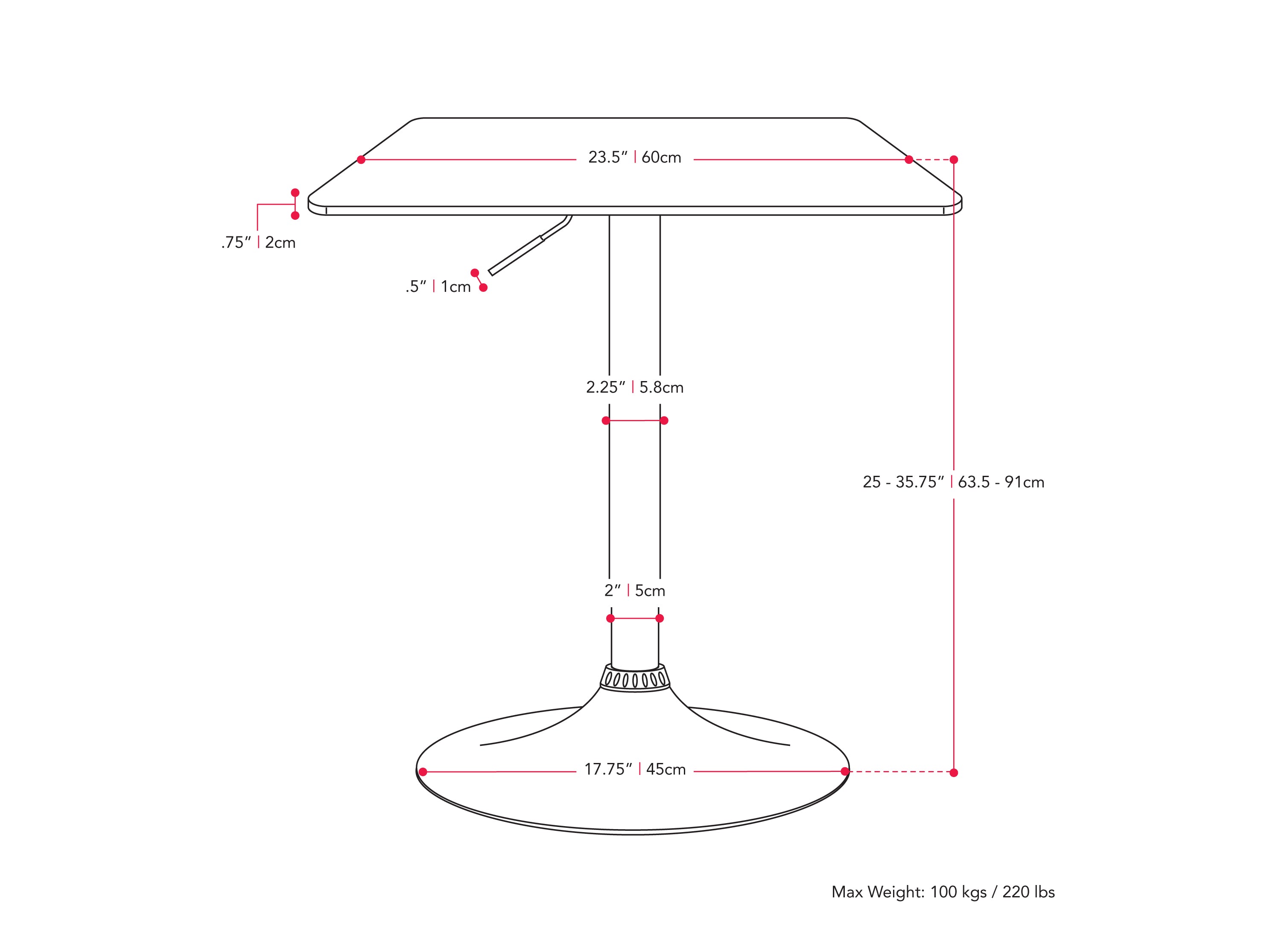 Adjustable height square bar table in black with a sleek, modern design and sturdy metal base.