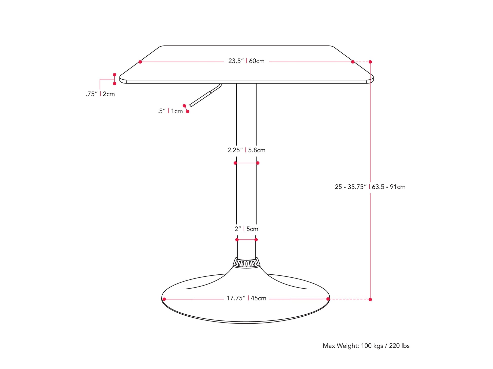 Adjustable height square bar table in black with a sleek, modern design and sturdy metal base.