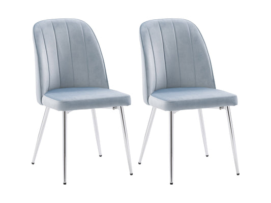 Blue velvet dining chairs set of 2 with gold metal legs, modern dining room furniture.